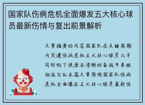 国家队伤病危机全面爆发五大核心球员最新伤情与复出前景解析